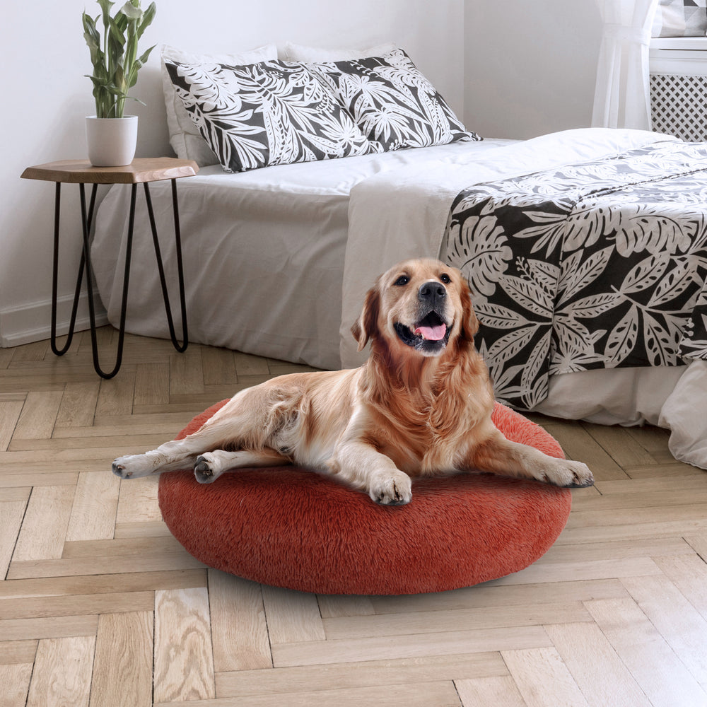 Charlie&#39;s Shaggy Faux Fur Donut Calming Pet Nest Bed Terracotta Small