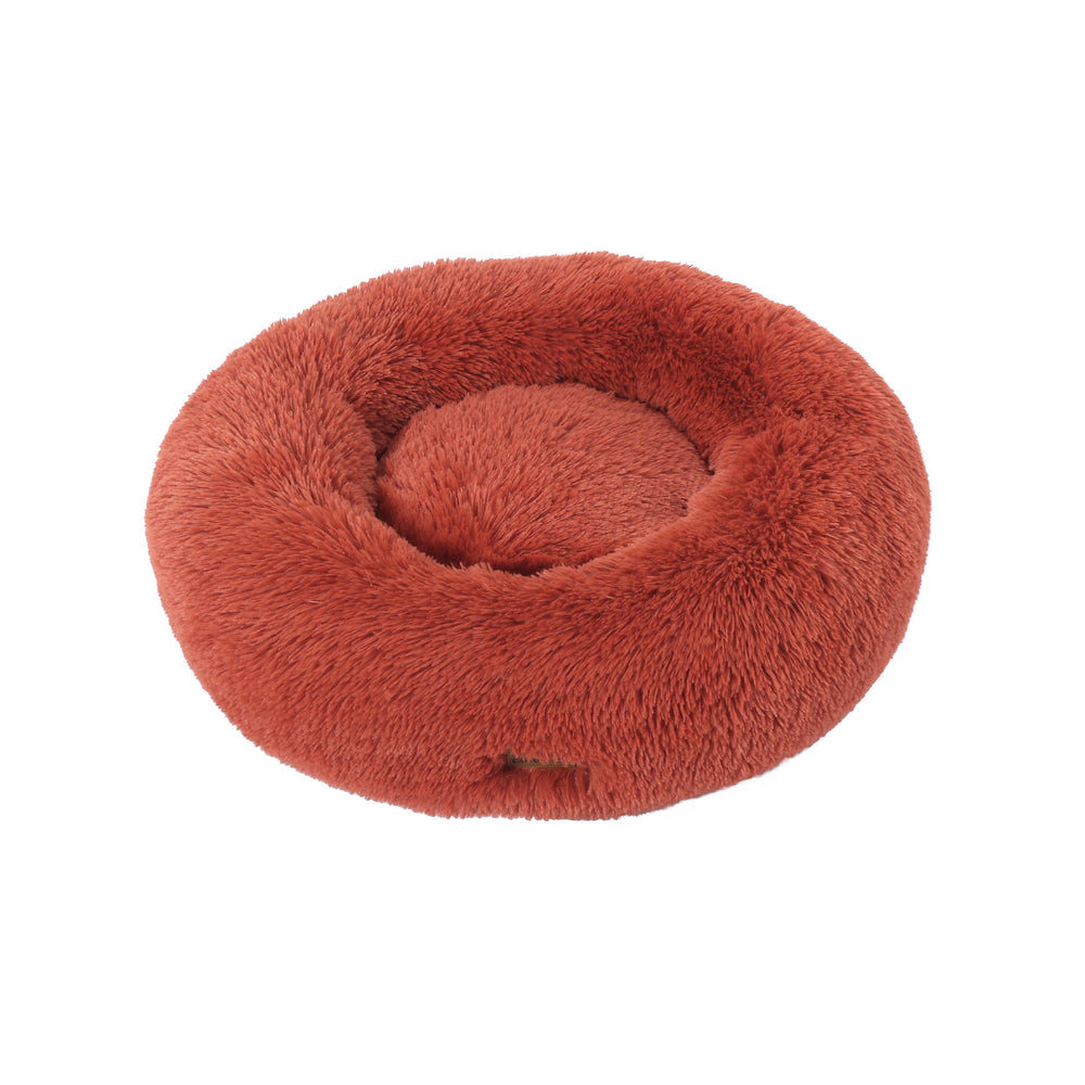 Charlie&#39;s Shaggy Faux Fur Donut Calming Pet Nest Bed Terracotta Small