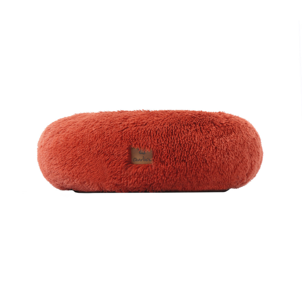 Charlie&#39;s Shaggy Faux Fur Donut Calming Pet Nest Bed Terracotta Small