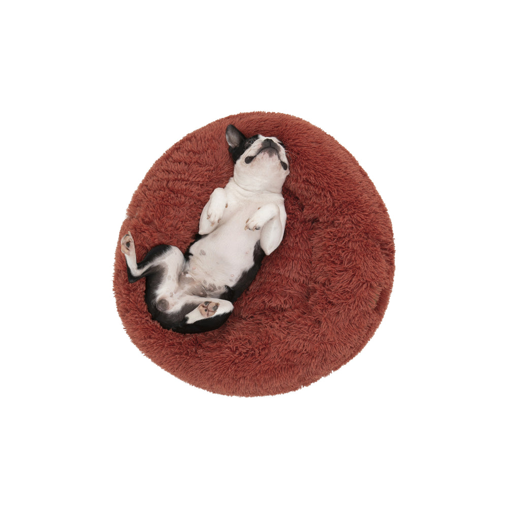 Charlie&#39;s Shaggy Faux Fur Donut Calming Pet Nest Bed Terracotta Small