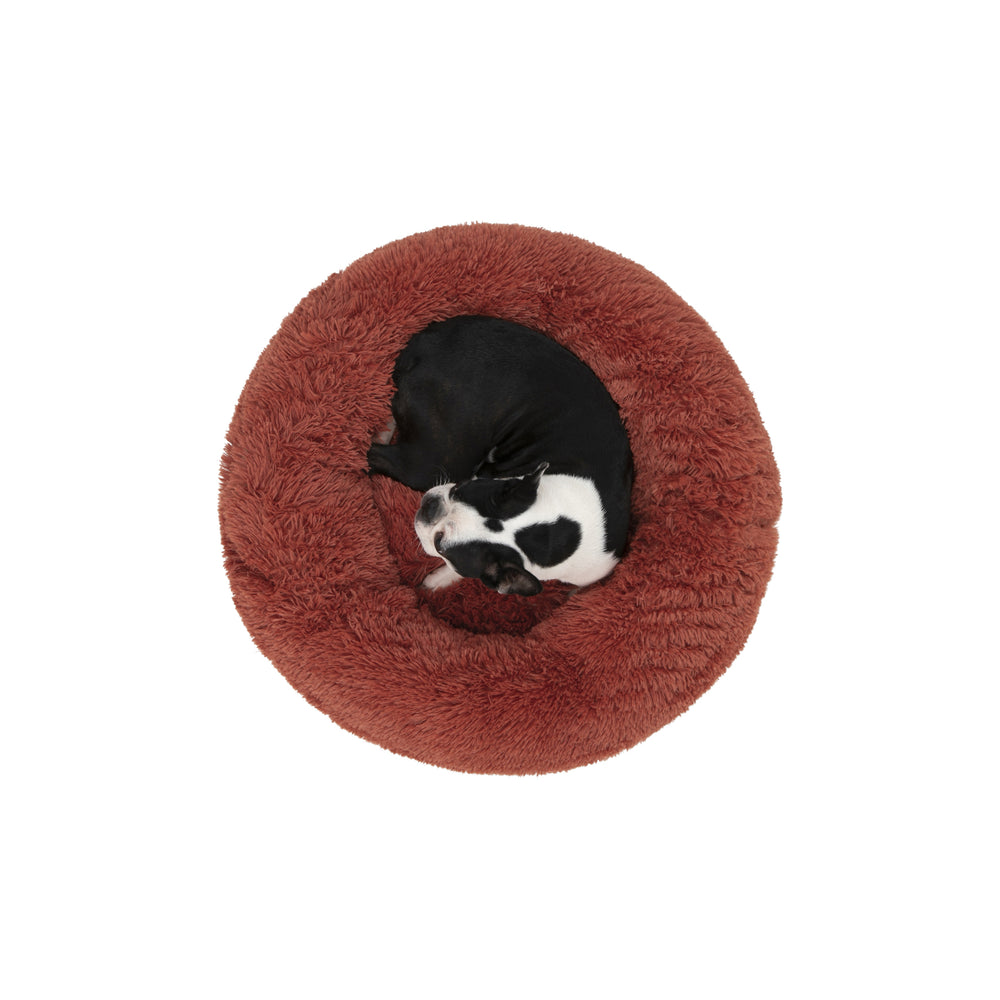 Charlie&#39;s Shaggy Faux Fur Donut Calming Pet Nest Bed Terracotta Small