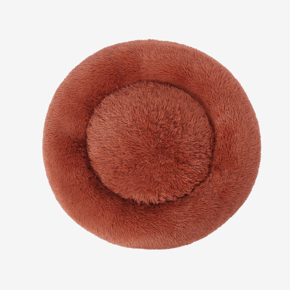 Charlie&#39;s Shaggy Faux Fur Donut Calming Pet Nest Bed Terracotta Medium