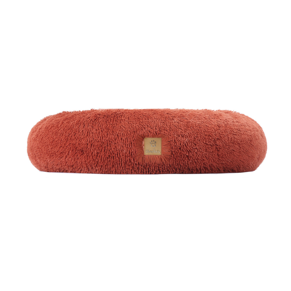 Charlie&#39;s Shaggy Faux Fur Donut Calming Pet Nest Bed Terracotta Medium