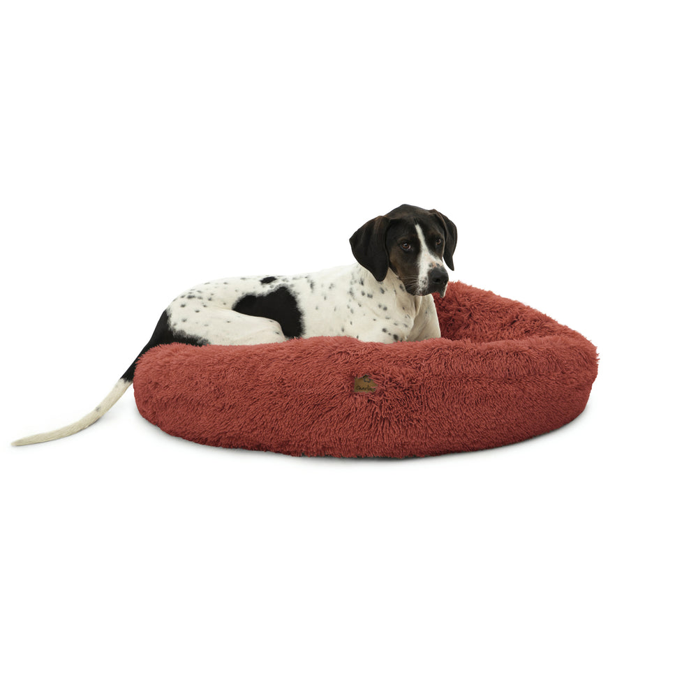 Charlie&#39;s Shaggy Faux Fur Donut Calming Pet Nest Bed Terracotta Large