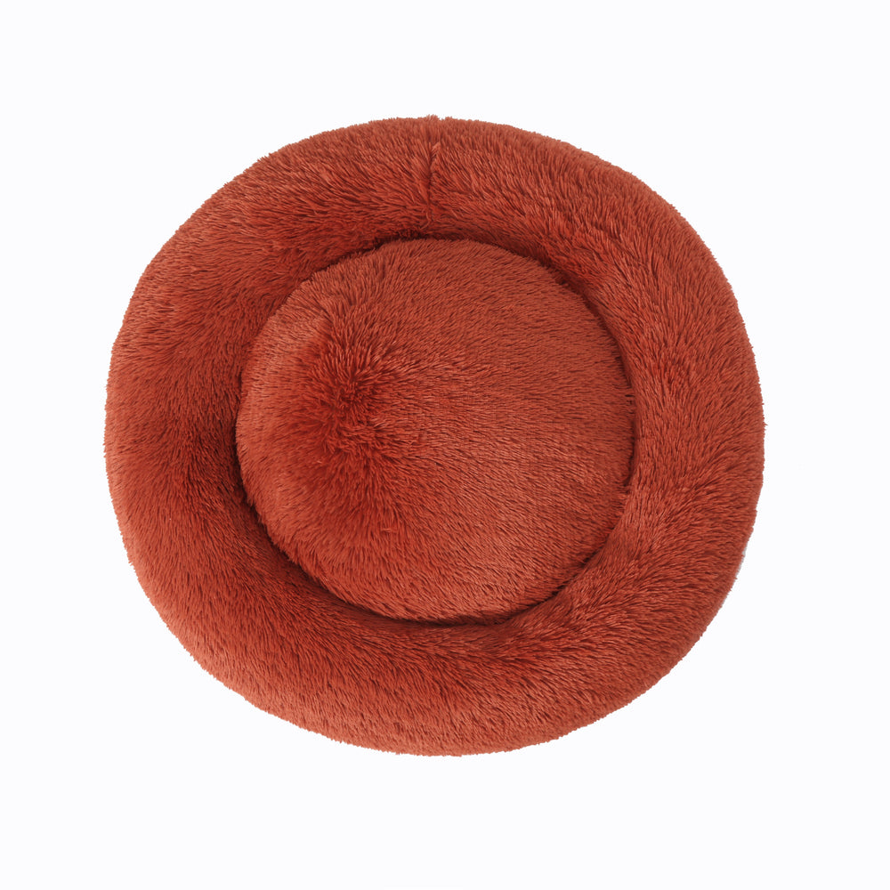 Charlie&#39;s Shaggy Faux Fur Donut Calming Pet Nest Bed Terracotta Large