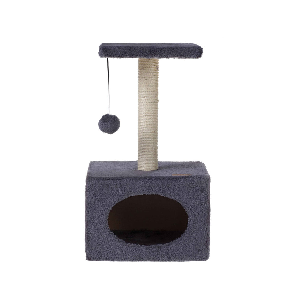 Charlie&#39;s TV Cat Tree Scratcher Cubby with Pom Pom Toy Grey