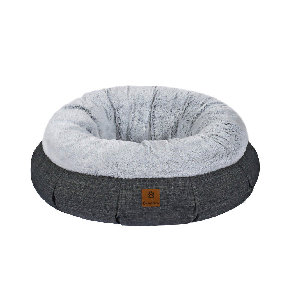 Charlie&#39;s Aspen Luxury Plush Faux Linen Round Donut Pet Bed Medium