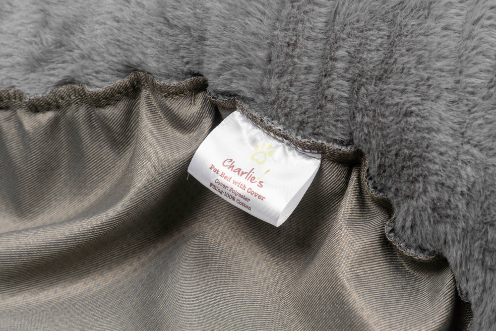 Charlie&#39;s Snookie Faux Linen Hooded Snuggle Dog Bed Dark Grey Small