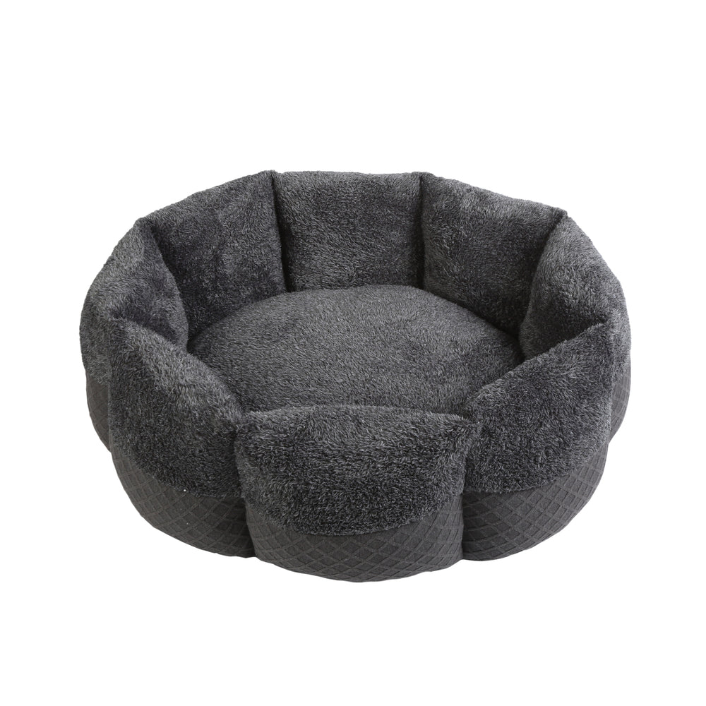 Charlie&#39;s Cuddler Faux Fur Pet Calming Bed with Bolster Round Grey D90*40cm