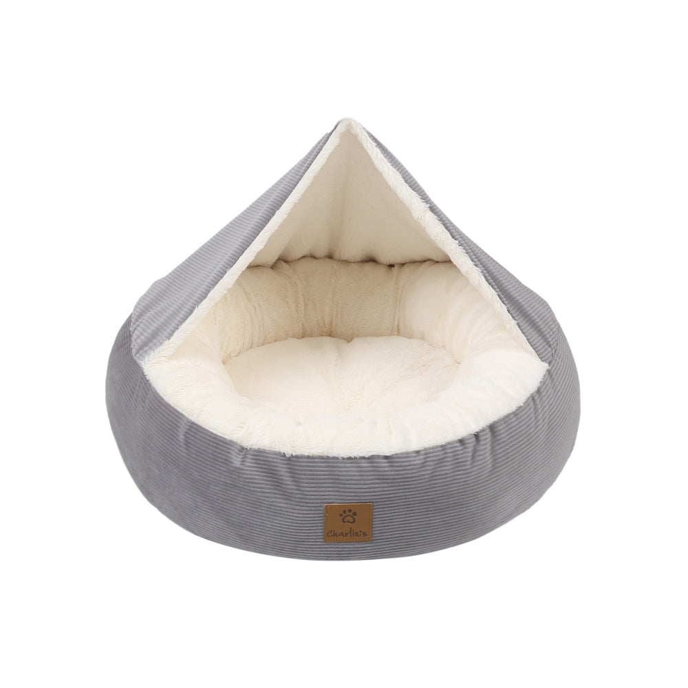 Charlie&#39;s Snookie Hooded Pet Bed in Corduroy Dove Grey Small