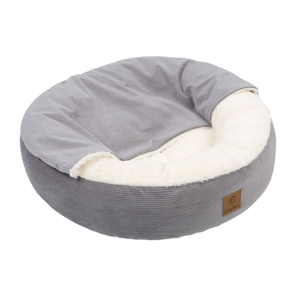 Charlie&#39;s Snookie Hooded Pet Bed in Corduroy Dove Grey Medium