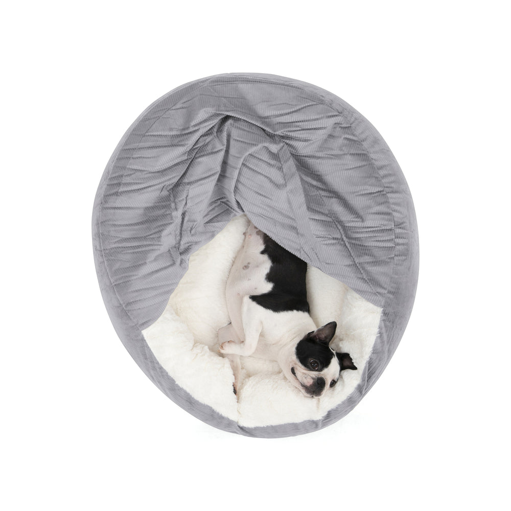 Charlie&#39;s Snookie Hooded Pet Bed in Corduroy Dove Grey Medium