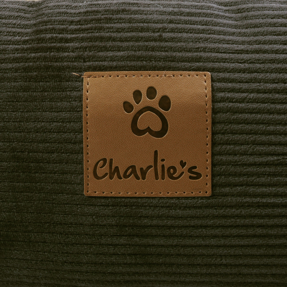 Charlie&#39;s Snookie Hooded Corduroy Calming Dog Bed Olive Small