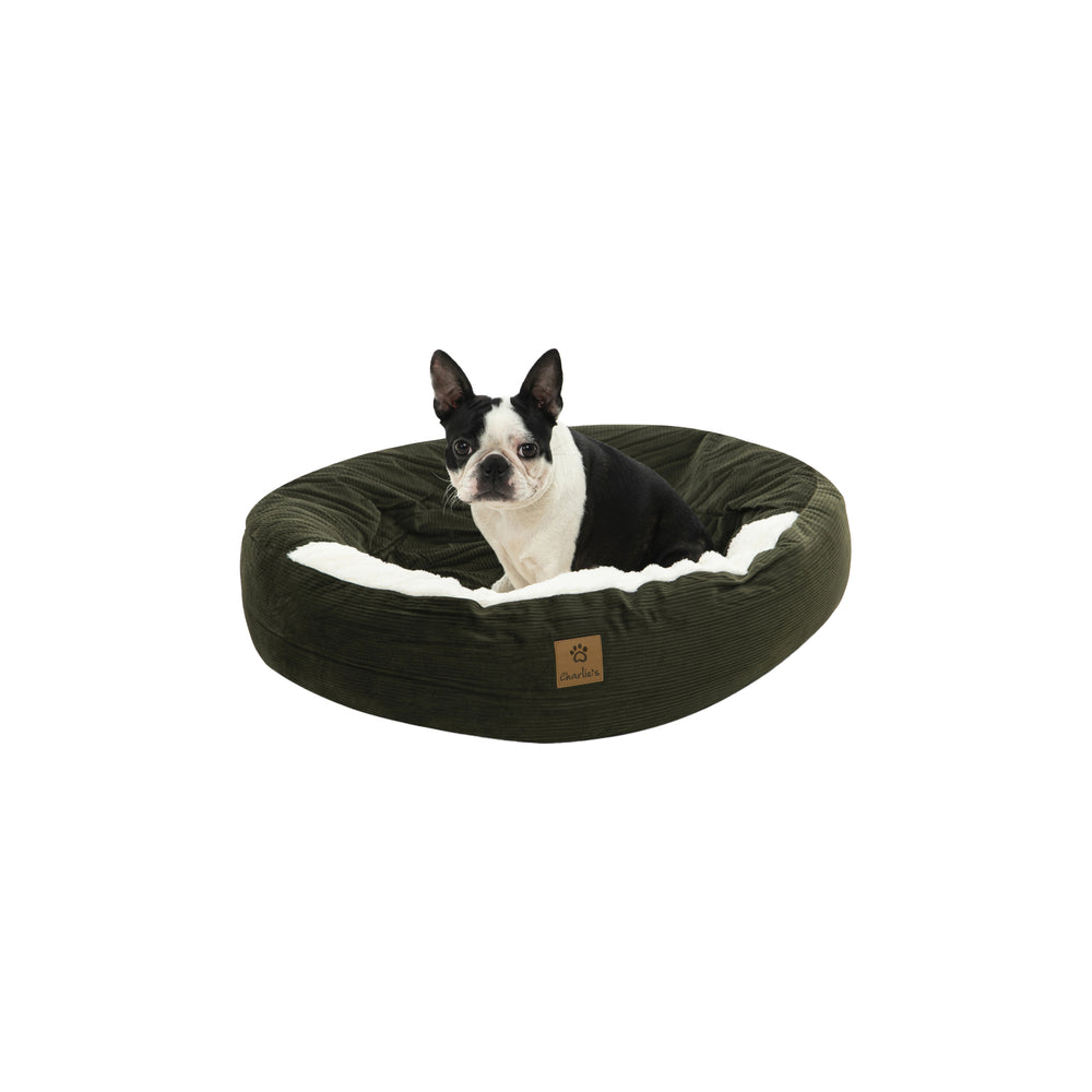 Charlie&#39;s Snookie Hooded Corduroy Calming Dog Bed Olive Small