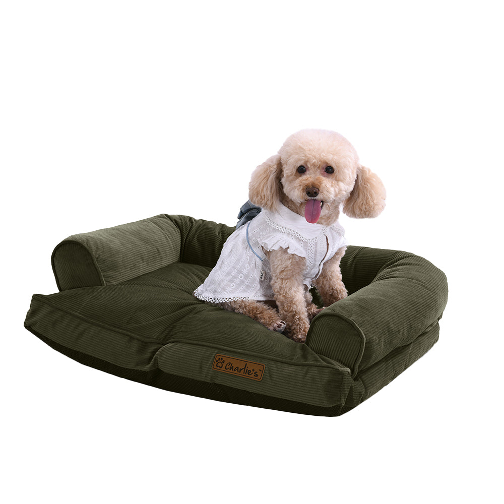 Charlie&#39;s Corduroy Dog Sofa Bed Green Small