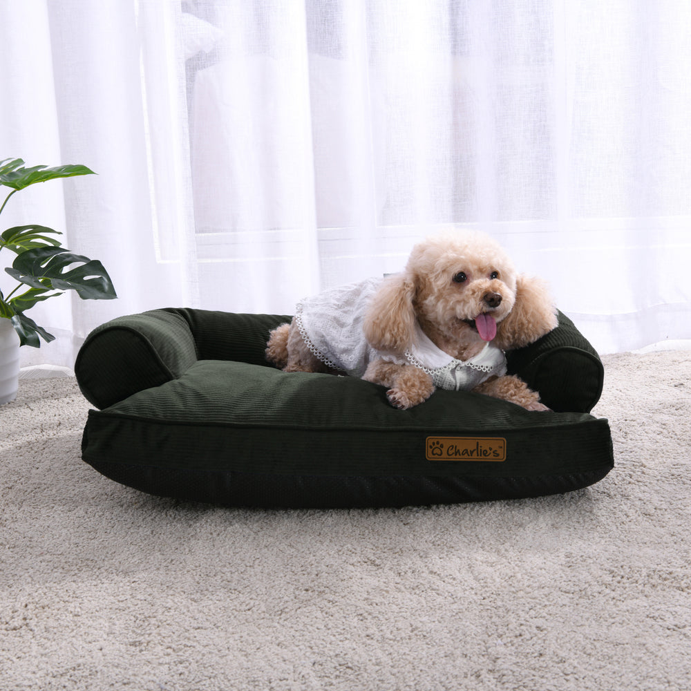 Charlie&#39;s Corduroy Dog Sofa Bed Green Small