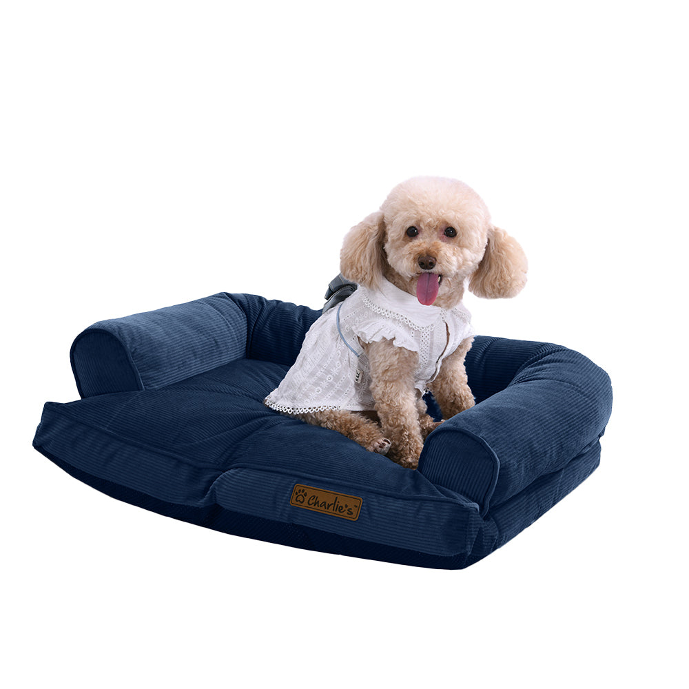 Charlie&#39;s Corduroy Dog Sofa Bed Navy Small