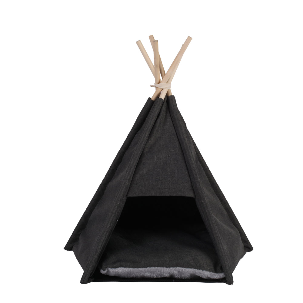 Charlie&#39;s Premium Faux Linen Pet Teepee Tent Charcoal Medium