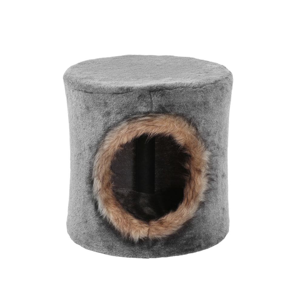 Charlie&#39;s Hidey Cat House with Faux Fur Hole Grey Brown