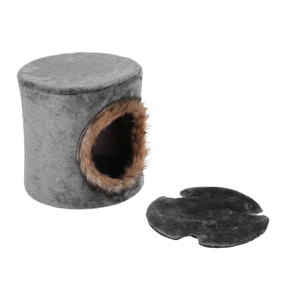 Charlie&#39;s Hidey Cat House with Faux Fur Hole Grey Brown