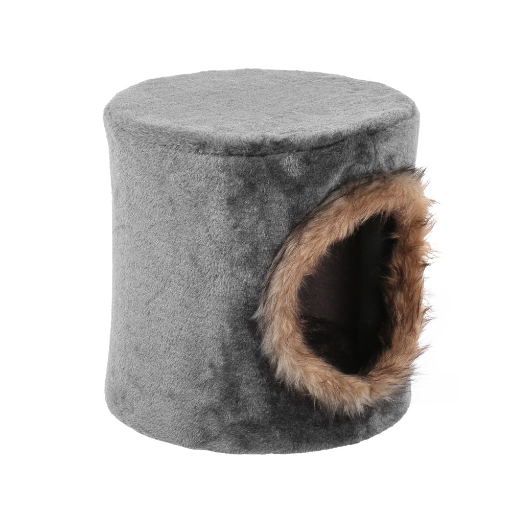 Charlie&#39;s Hidey Cat House with Faux Fur Hole Grey Brown