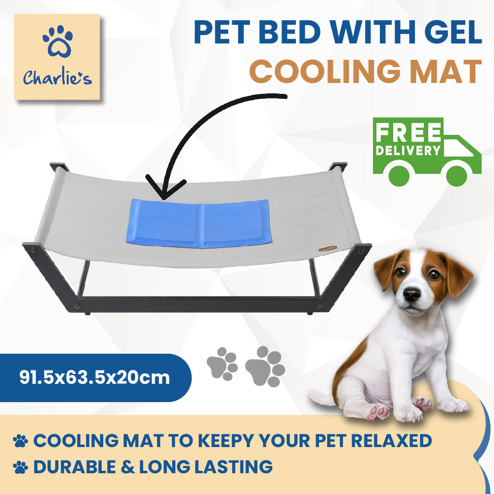 Charlie&#39;s Elevated Steel Hammock Cooling Dog Bed with Gel Mat Grey 91.5x63.5x20cm