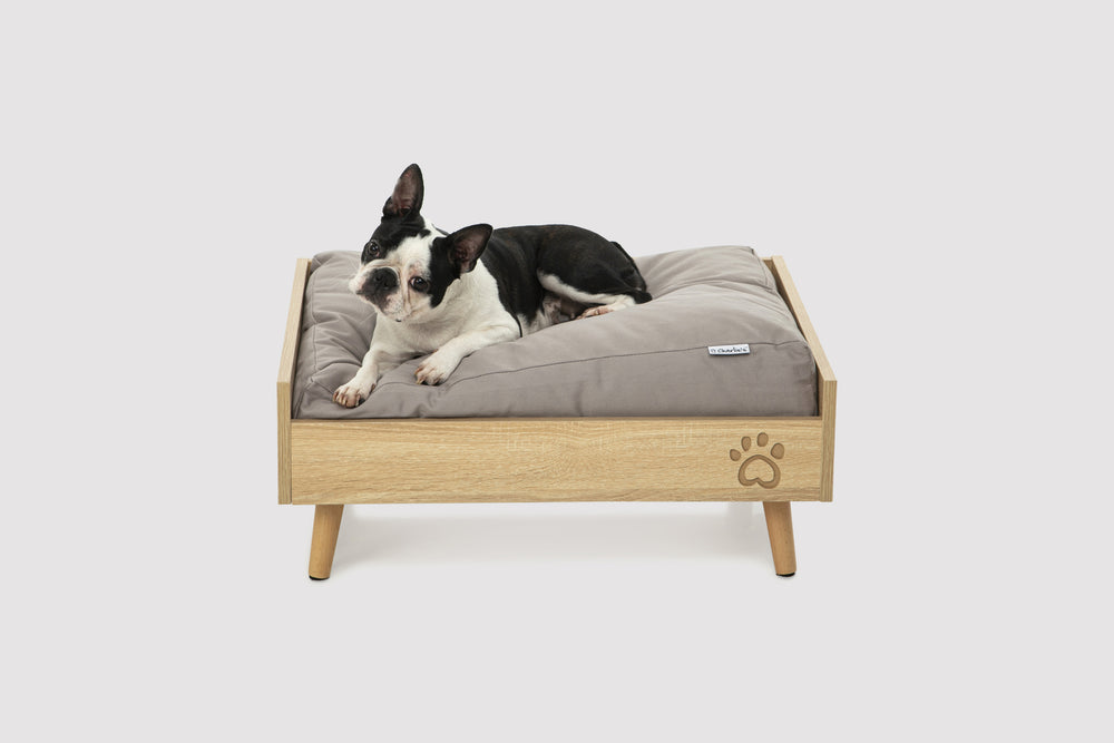 Charlie&#39;s Scandi Elevated Bed with Natural Frame &amp; Grey Mattress