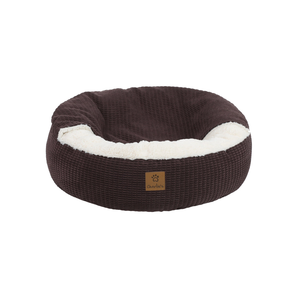 Charlie&#39;s Snookie Hooded Calming Dog Bed Espresso/Latte Small