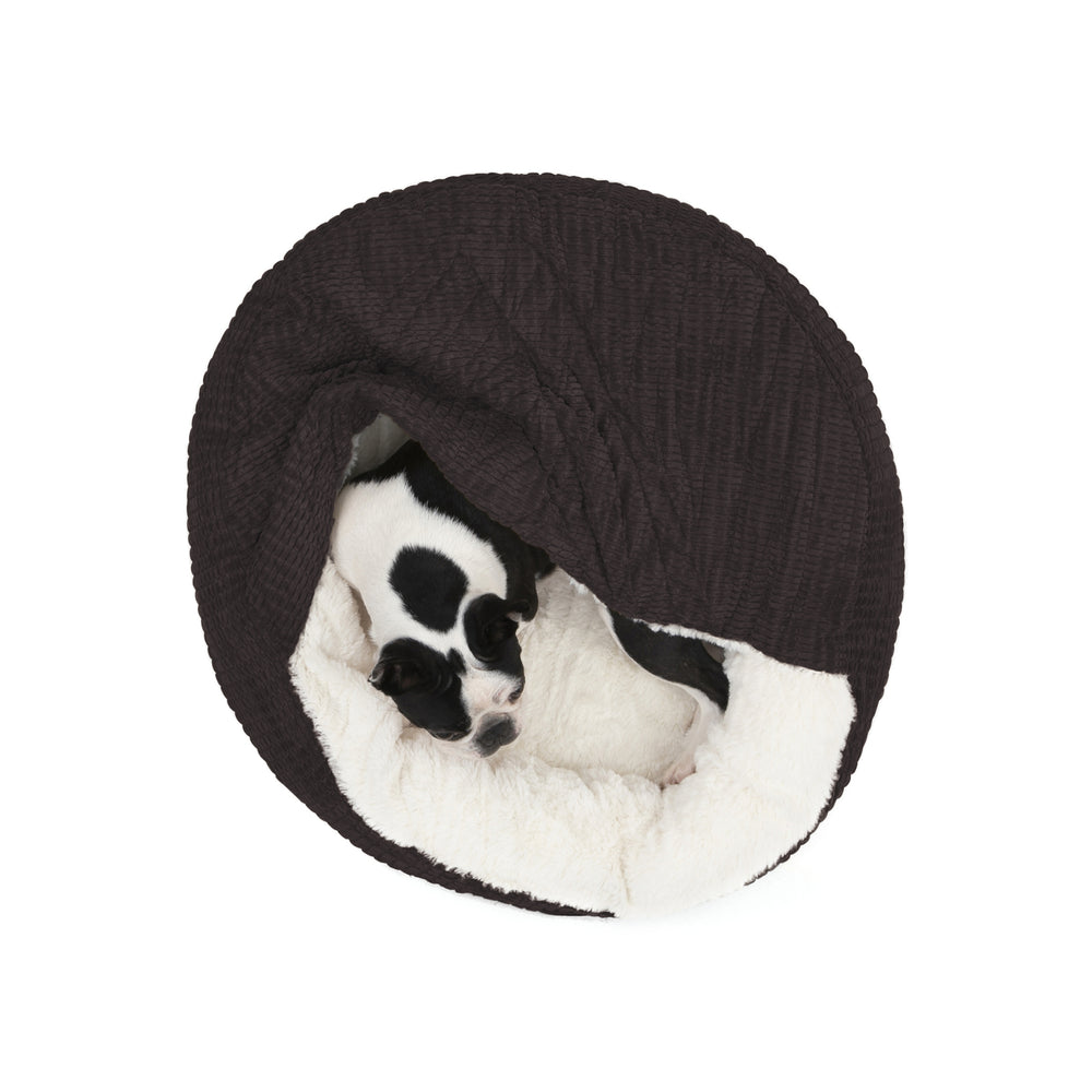 Charlie&#39;s Snookie Hooded Calming Dog Bed Espresso/Latte Medium