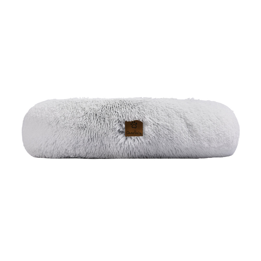 Charlie&#39;s Shaggy Faux Fur Donut Calming Pet Nest Bed Artic White Chinchilla Medium