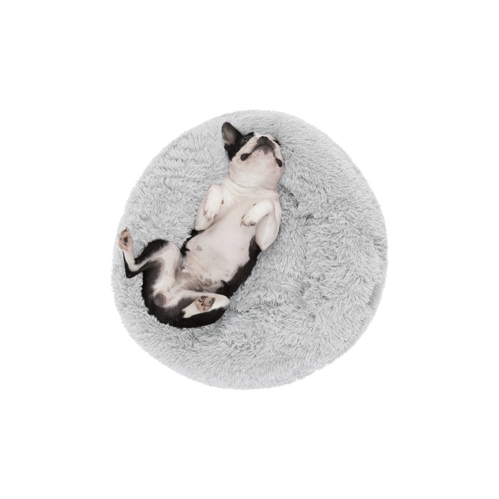 Charlie&#39;s Shaggy Faux Fur Donut Calming Pet Nest Bed Artic White Chinchilla Medium
