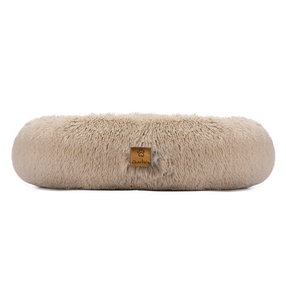Charlie&#39;s Shaggy Faux Fur Donut Calming Pet Nest Bed Cream Chinchilla Medium