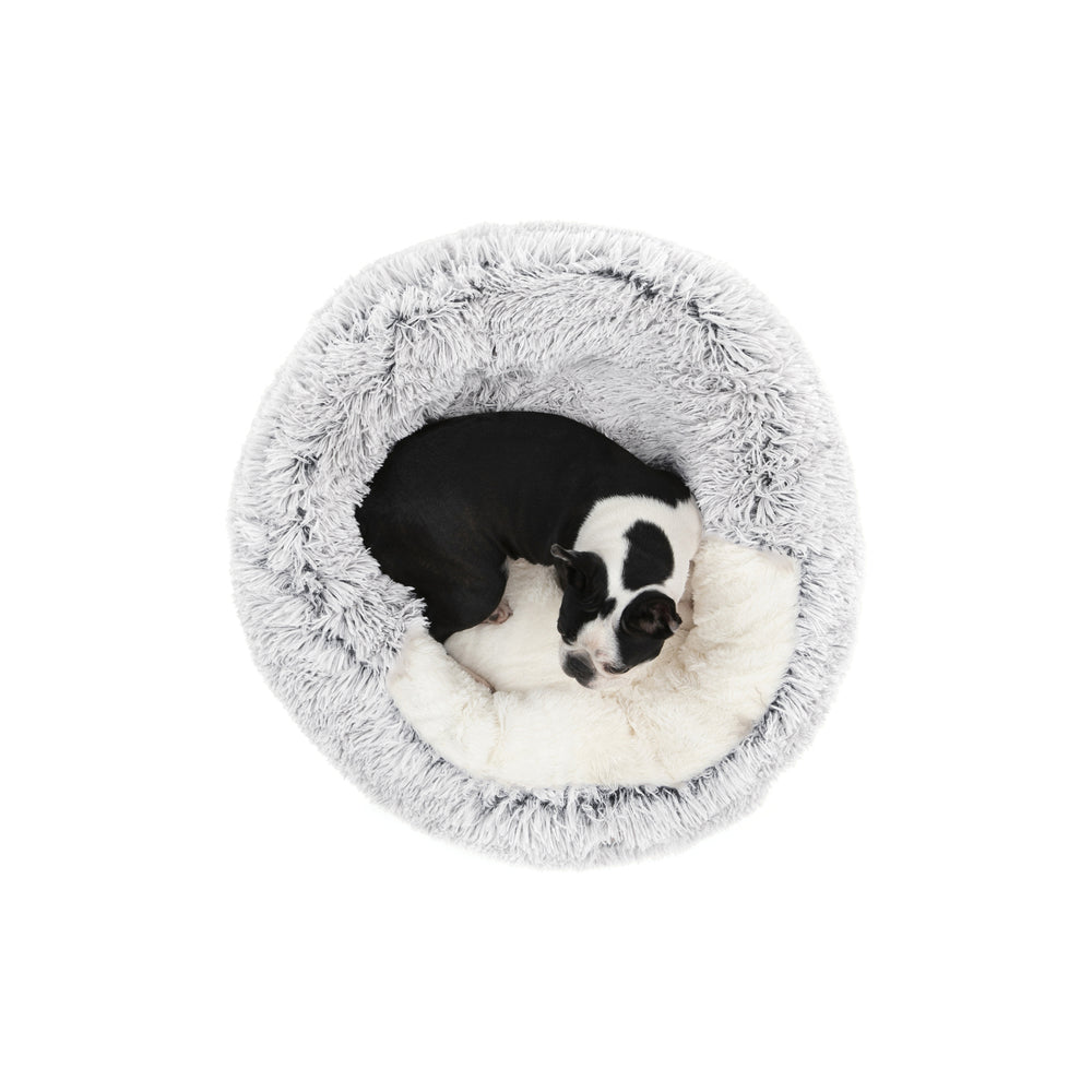 Charlie&#39;s Snookie Hooded Faux Fur Calming Dog Bed White Large