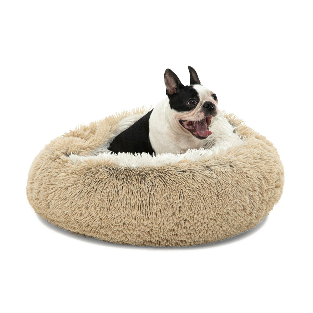 Charlie&#39;s Snookie Hooded Faux Fur Calming Dog Bed Cream Small