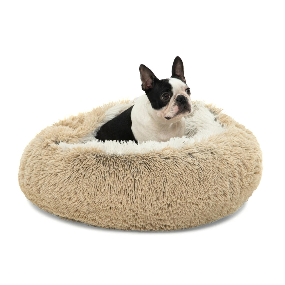 Charlie&#39;s Snookie Hooded Faux Fur Calming Dog Bed Cream Large