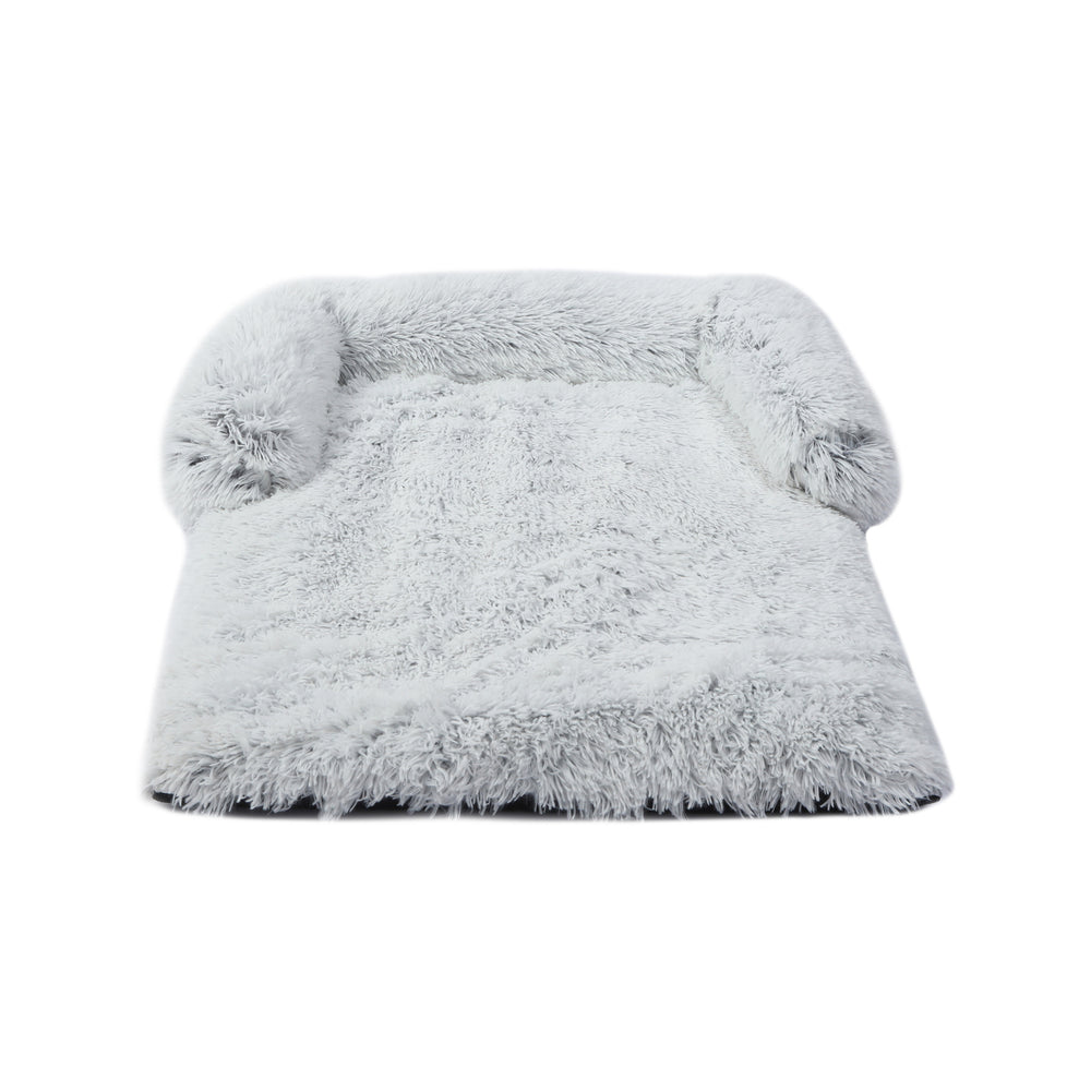 Charlie&#39;s Shaggy Faux Fur Bolster Sofa Protector Calming Dog Bed Arctic White Large