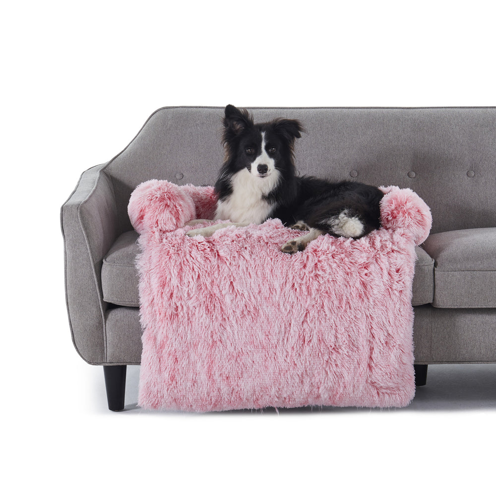 Charlie&#39;s Shaggy Faux Fur Bolster Sofa Protector Calming Dog Bed Ombre Pink Small