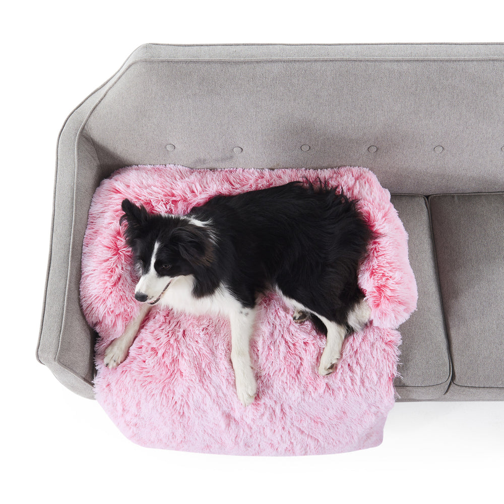 Charlie&#39;s Shaggy Faux Fur Bolster Sofa Protector Calming Dog Bed Ombre Pink Small