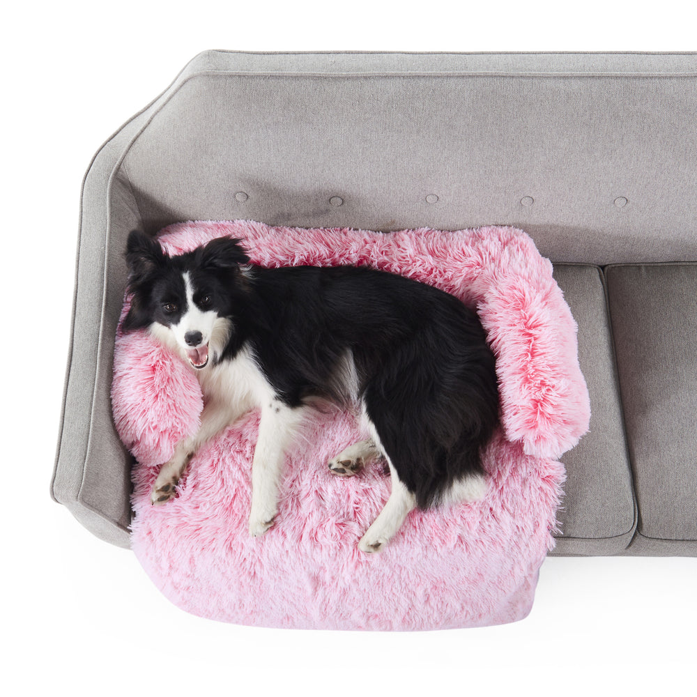 Charlie&#39;s Shaggy Faux Fur Bolster Sofa Protector Calming Dog Bed Ombre Pink Small