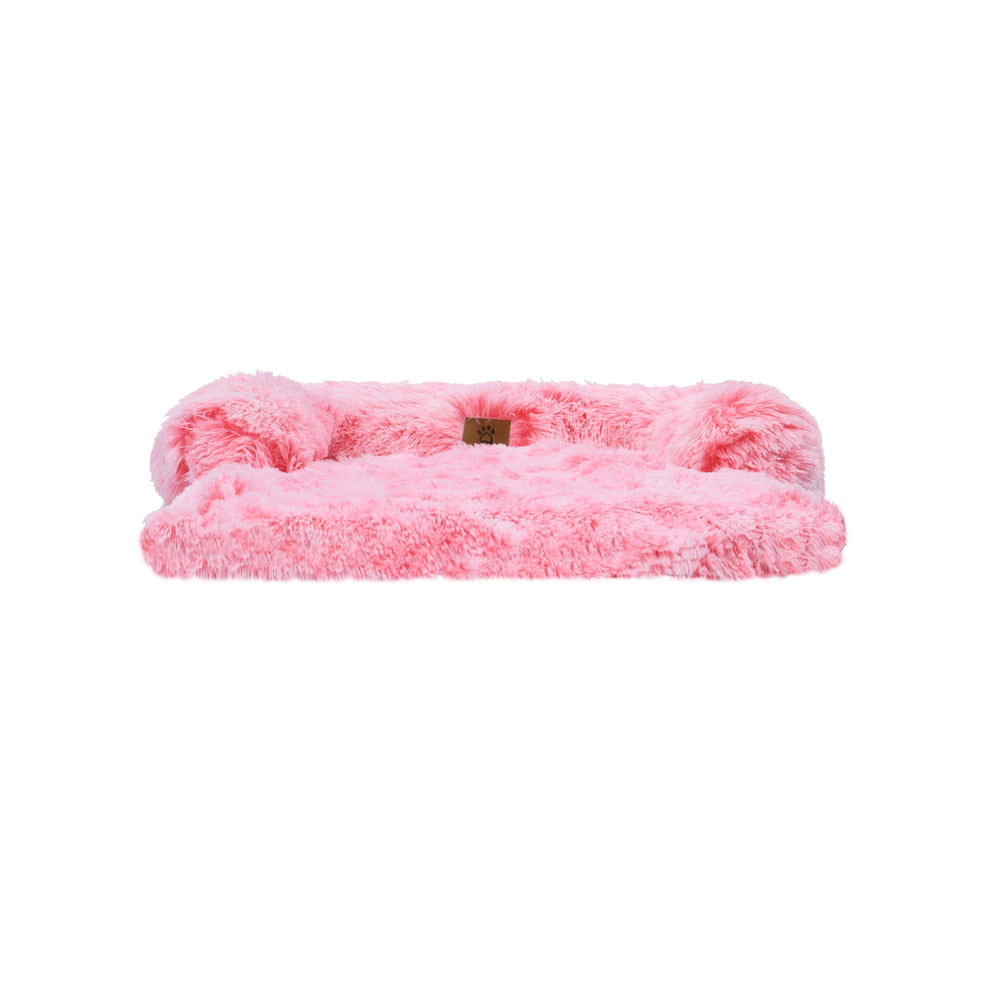 Charlie&#39;s Shaggy Faux Fur Bolster Sofa Protector Calming Dog Bed Ombre Pink Small