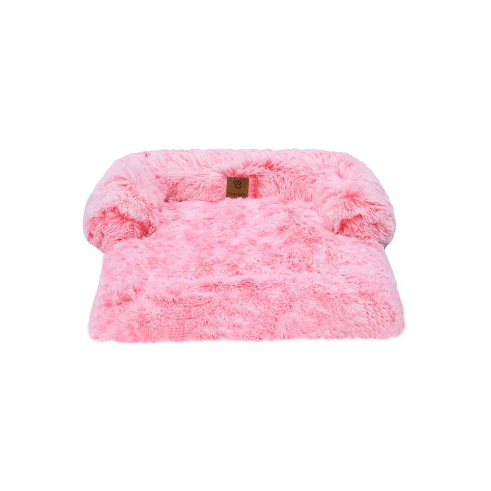 Charlie&#39;s Shaggy Faux Fur Bolster Sofa Protector Calming Dog Bed Ombre Pink Small