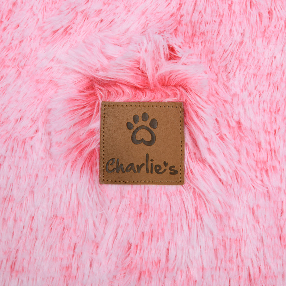 Charlie&#39;s Shaggy Faux Fur Bolster Sofa Protector Calming Dog Bed Ombre Pink Small