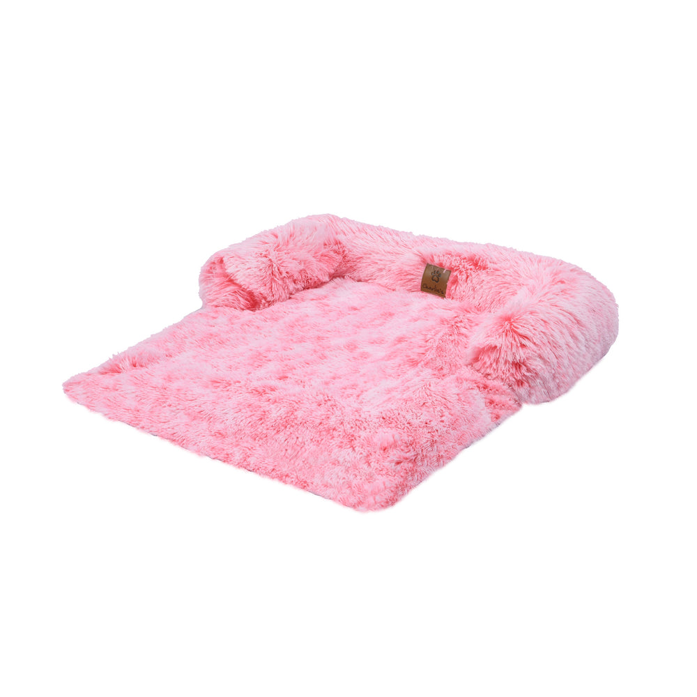 Charlie&#39;s Shaggy Faux Fur Bolster Sofa Protector Calming Dog Bed Ombre Pink Small