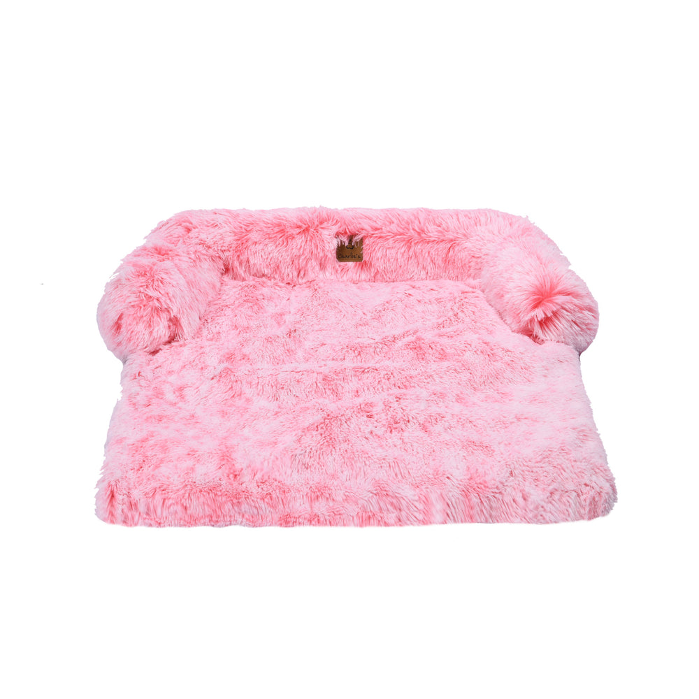 Charlie&#39;s Shaggy Faux Fur Bolster Sofa Protector Calming Dog Bed Ombre Pink Large