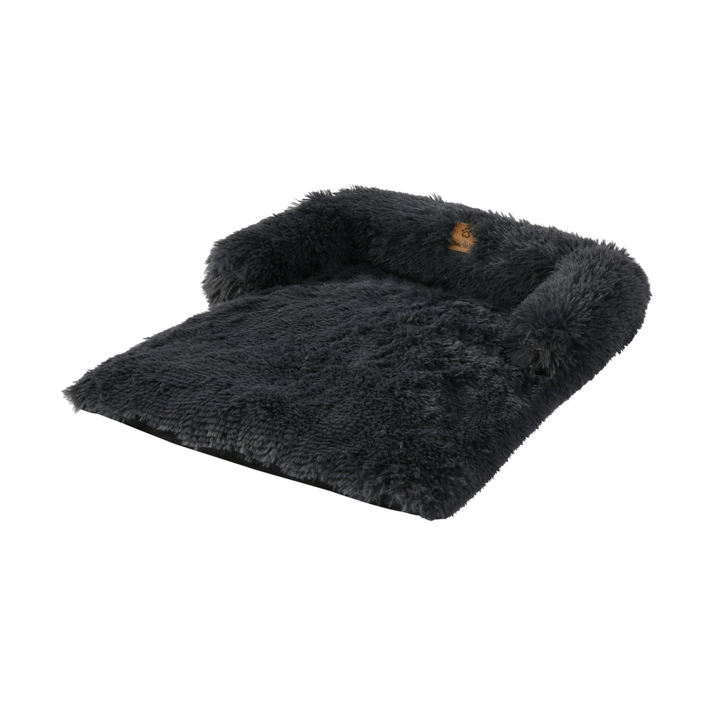Charlie&#39;s Shaggy Faux Fur Bolster Sofa Protector Calming Dog Bed Charcoal Small