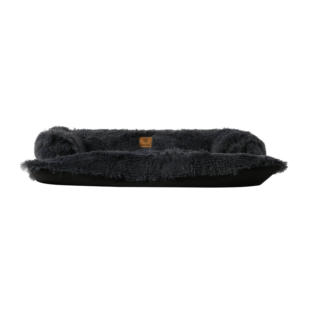 Charlie&#39;s Shaggy Faux Fur Bolster Sofa Protector Calming Dog Bed Charcoal Large