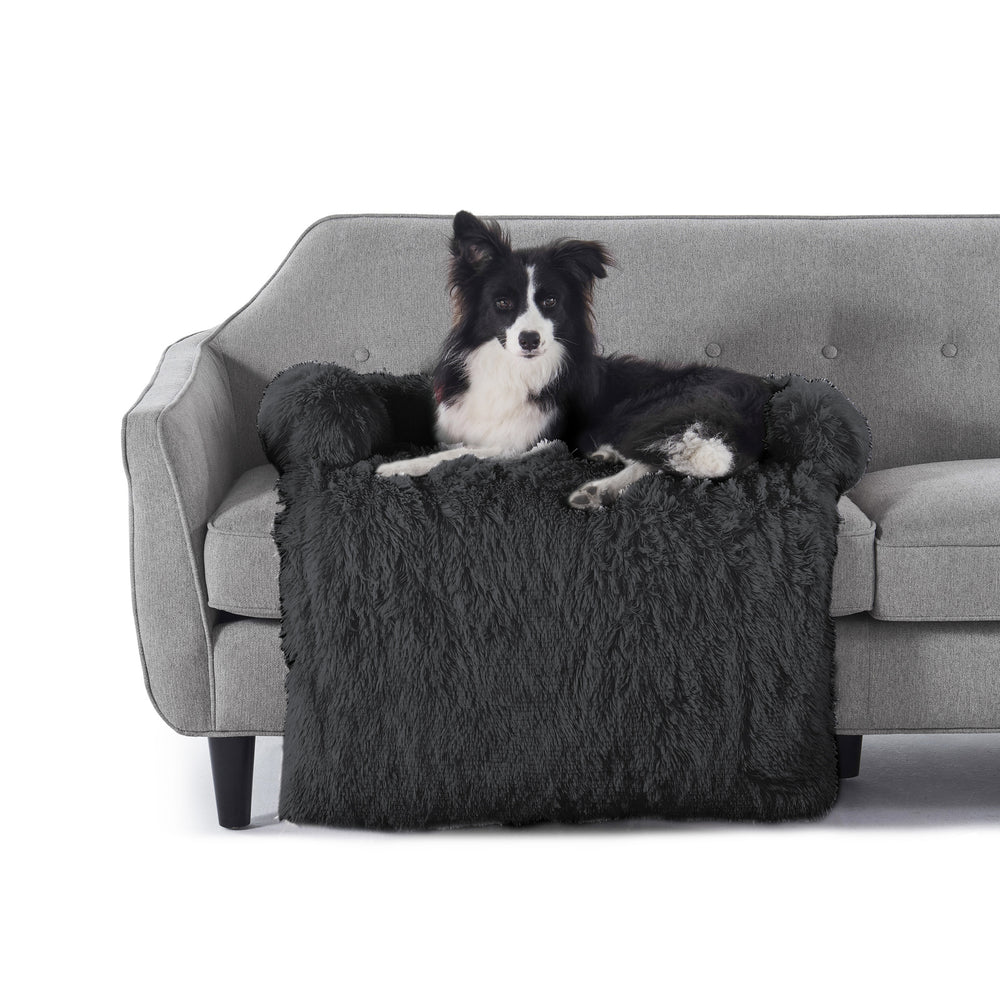 Charlie&#39;s Shaggy Faux Fur Bolster Sofa Protector Calming Dog Bed Charcoal Large