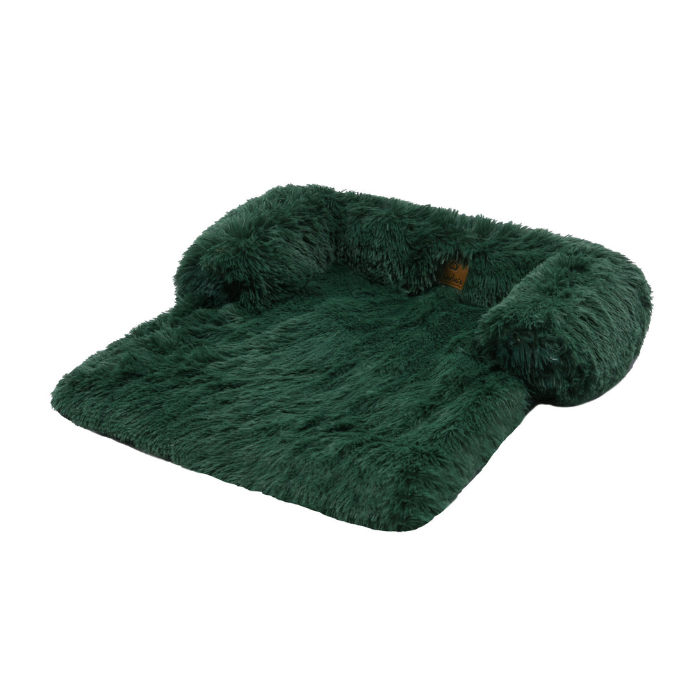 Charlie&#39;s Shaggy Faux Fur Bolster Sofa Protector Calming Dog Bed Eden Green Small