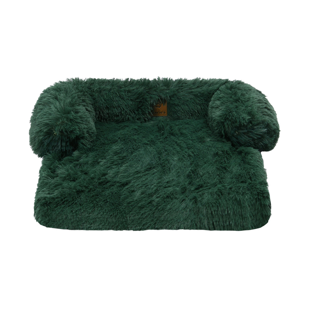 Charlie&#39;s Shaggy Faux Fur Bolster Sofa Protector Calming Dog Bed Eden Green Small