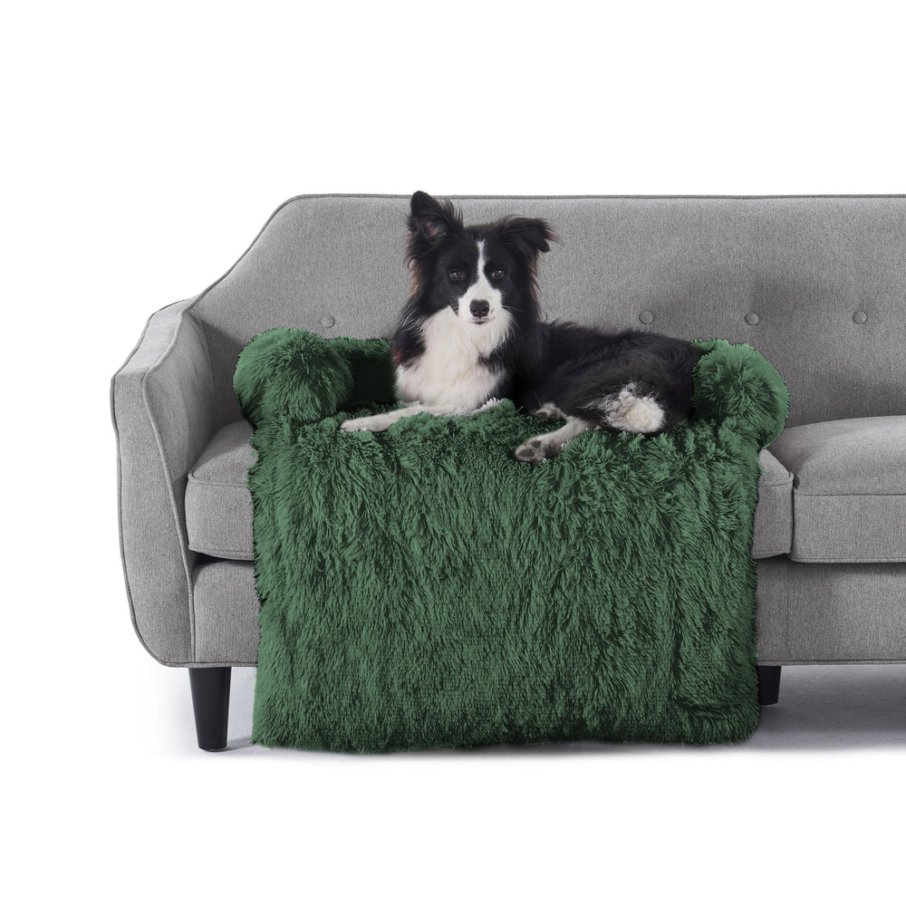 Charlie&#39;s Shaggy Faux Fur Bolster Sofa Protector Calming Dog Bed Eden Green Small